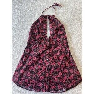 FREE PEOPLE Lyla Pink Floral Cutout Halter Tunic/Mini Dress, Large NWOT